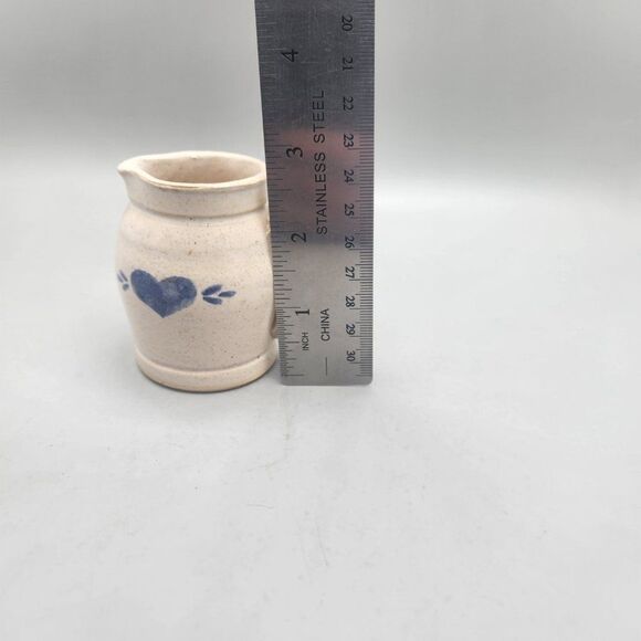 Vintage Pinewood Valley Pottery Creamer Blue Heart Stoneware 3” Glazed - Picture 8 of 9